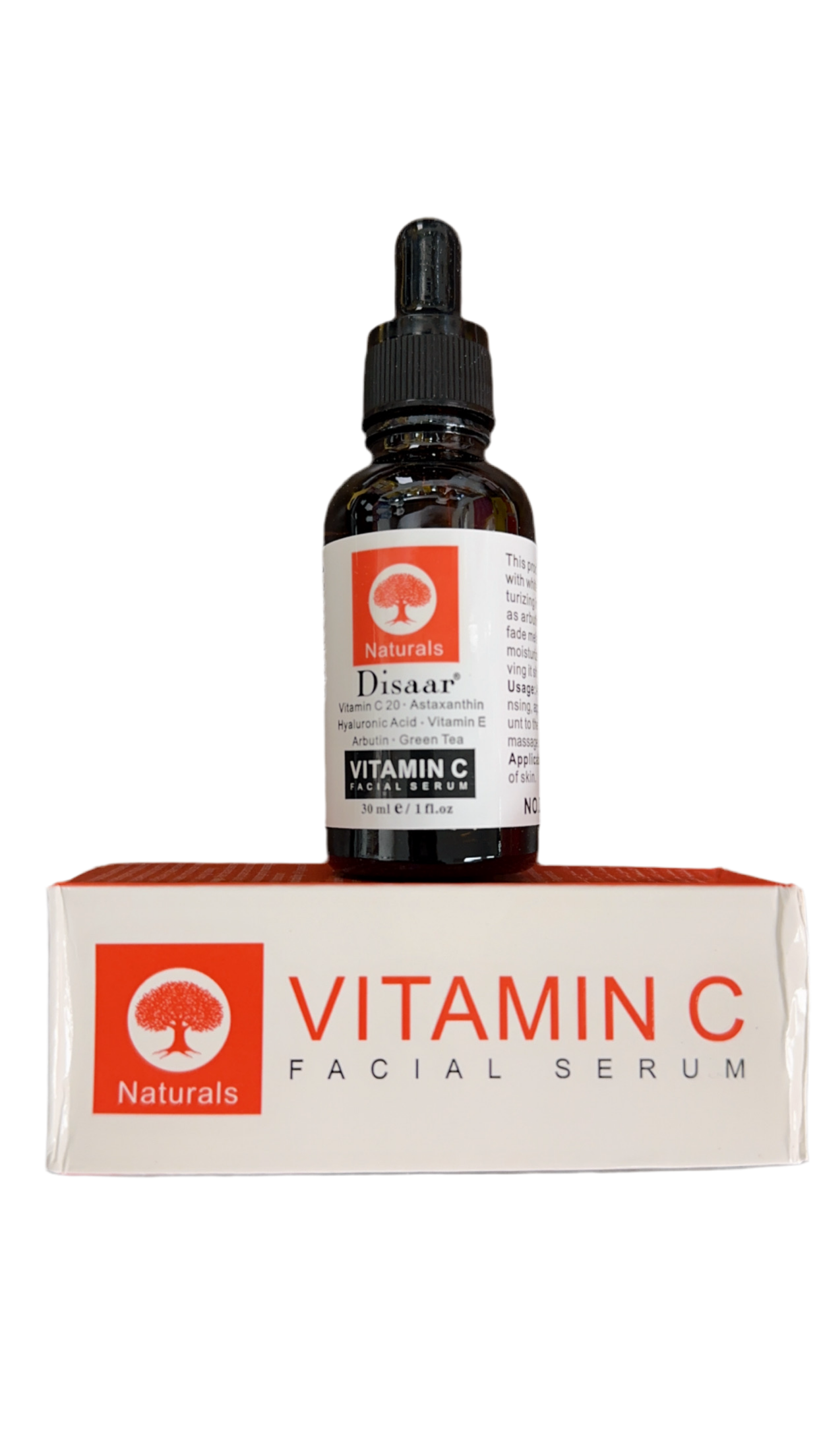 Organic Natural Facial Serum Vitamin C 20 E,Astaxanthin+Hyaluronic Acid +Arbutin +Green Tea